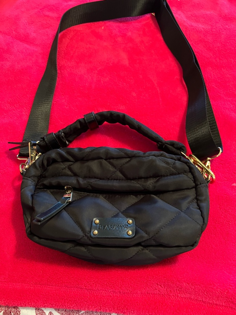 BearPaw Black Quilted Crossbody with Gold Hardware